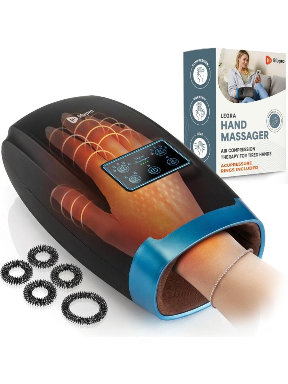 Cordless Hand Massager with Heat & Compression | Relaxation & Pain Relief Device